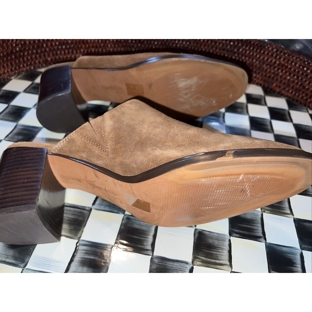 Madewell  Macarro Slip On Mule Block Heel Women Sz 11 Brown Cognac Suede Leather - Picture 3 of 7
